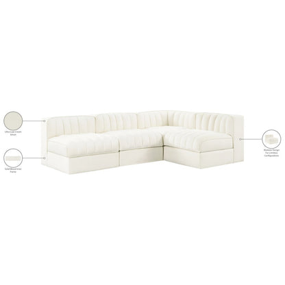Rummi Cream Velvet Performance Fabric Upholstered 4pc. Modular Sectional