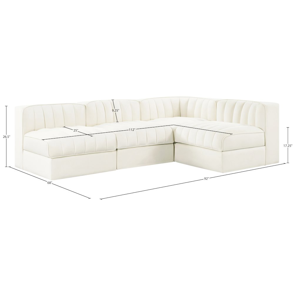 Rummi Cream Velvet Performance Fabric Upholstered 4pc. Modular Sectional
