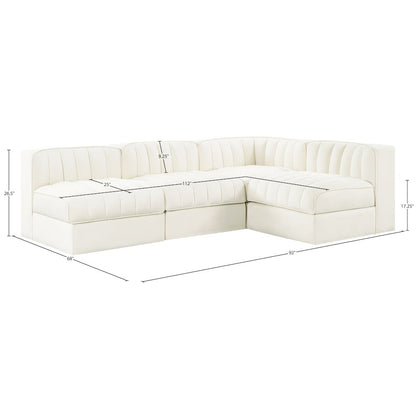Rummi Cream Velvet Performance Fabric Upholstered 4pc. Modular Sectional