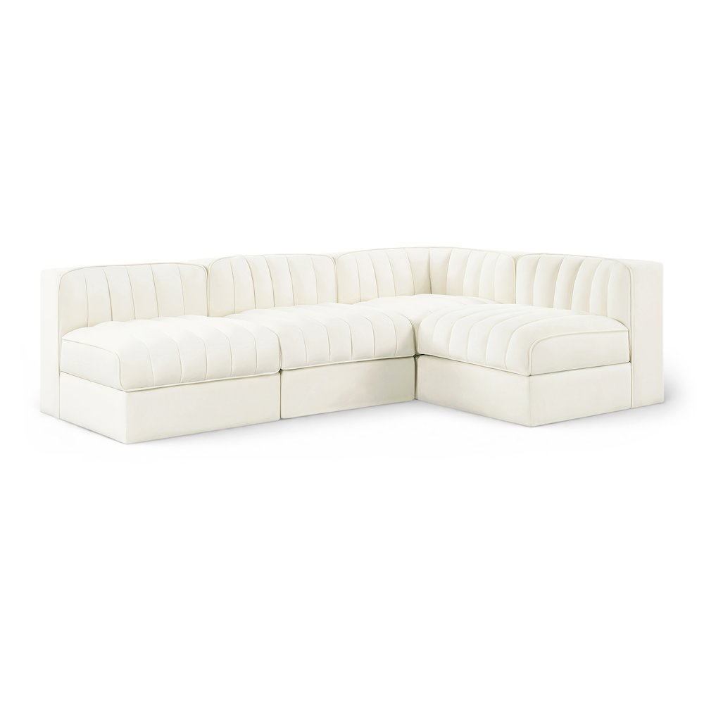 Rummi Cream Velvet Performance Fabric Upholstered 4pc. Modular Sectional