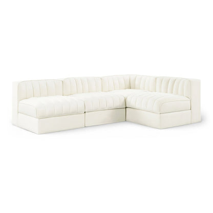 Rummi Cream Velvet Performance Fabric Upholstered 4pc. Modular Sectional