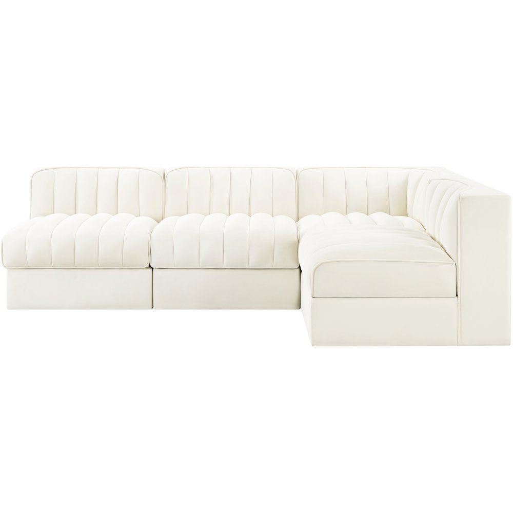 Rummi Cream Velvet Performance Fabric Upholstered 4pc. Modular Sectional