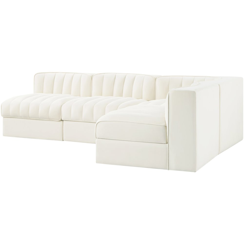 Rummi Cream Velvet Performance Fabric Upholstered 4pc. Modular Sectional