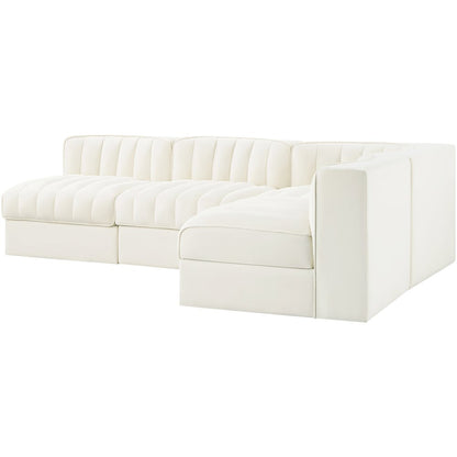 Rummi Cream Velvet Performance Fabric Upholstered 4pc. Modular Sectional
