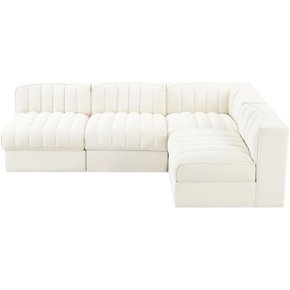 Rummi Cream Velvet Performance Fabric Upholstered 4pc. Modular Sectional