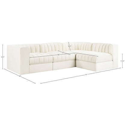 Rummi Cream Velvet Performance Fabric Upholstered 4pc. Modular Sectional