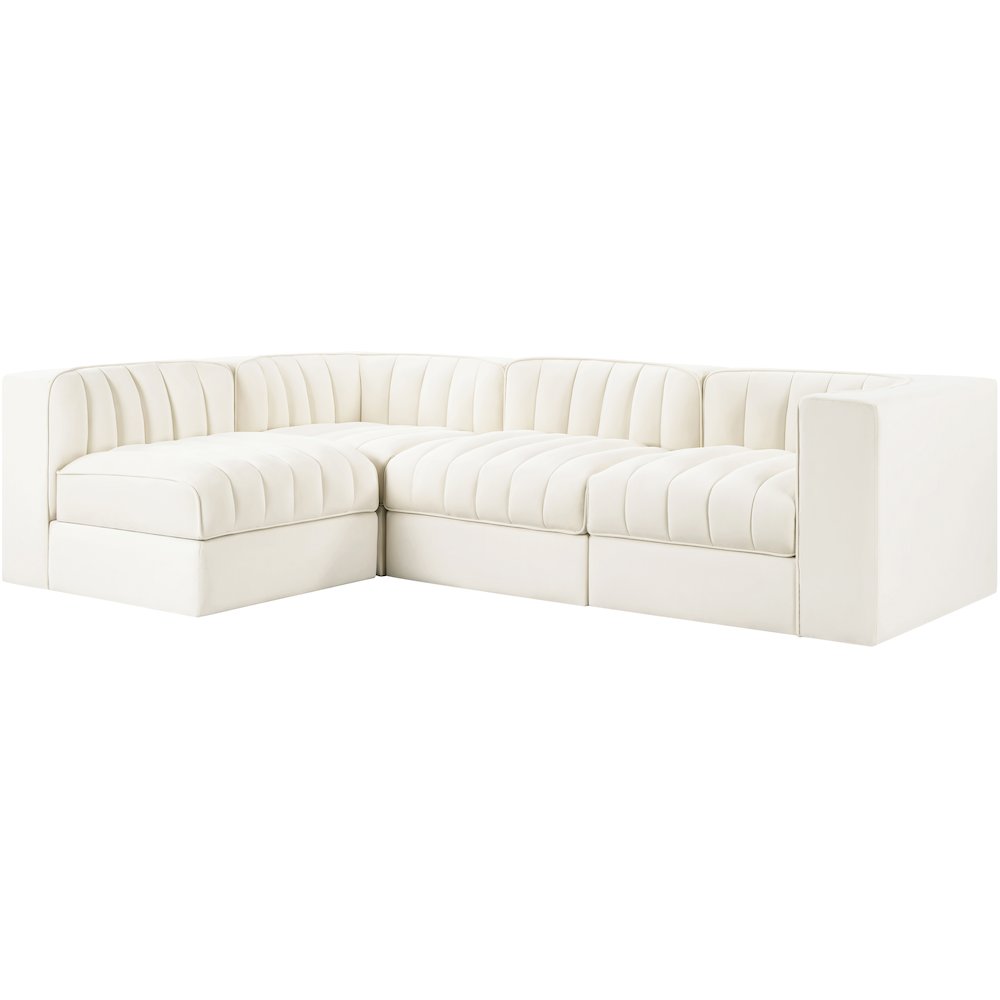Rummi Cream Velvet Performance Fabric Upholstered 4pc. Modular Sectional