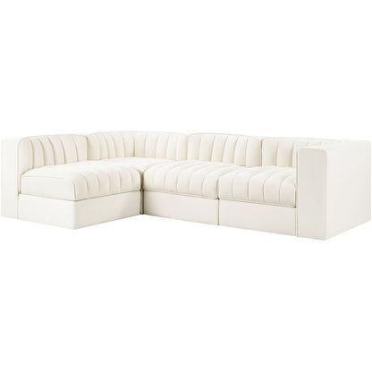 Rummi Cream Velvet Performance Fabric Upholstered 4pc. Modular Sectional