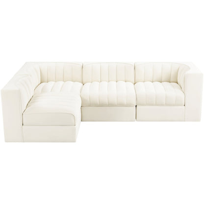 Rummi Cream Velvet Performance Fabric Upholstered 4pc. Modular Sectional