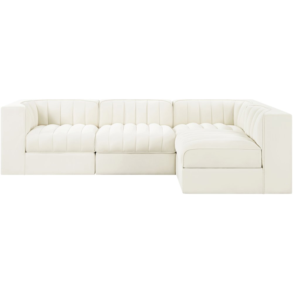 Rummi Cream Velvet Performance Fabric Upholstered 4pc. Modular Sectional