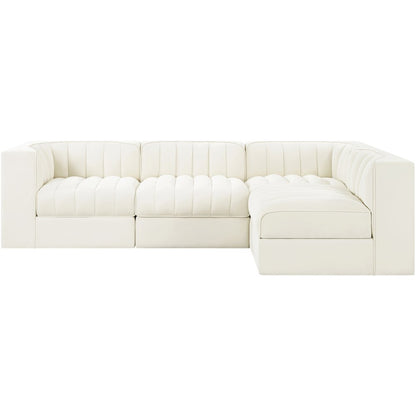 Rummi Cream Velvet Performance Fabric Upholstered 4pc. Modular Sectional