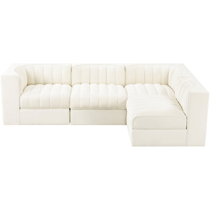 Rummi Cream Velvet Performance Fabric Upholstered 4pc. Modular Sectional