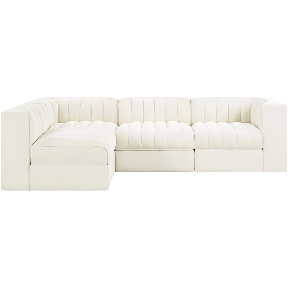 Rummi Cream Velvet Performance Fabric Upholstered 4pc. Modular Sectional