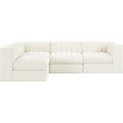 Rummi Cream Velvet Performance Fabric Upholstered 4pc. Modular Sectional
