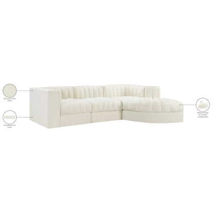 Rummi Cream Velvet Performance Fabric Upholstered 4pc. Modular Sectional