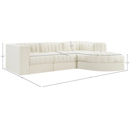 Rummi Cream Velvet Performance Fabric Upholstered 4pc. Modular Sectional