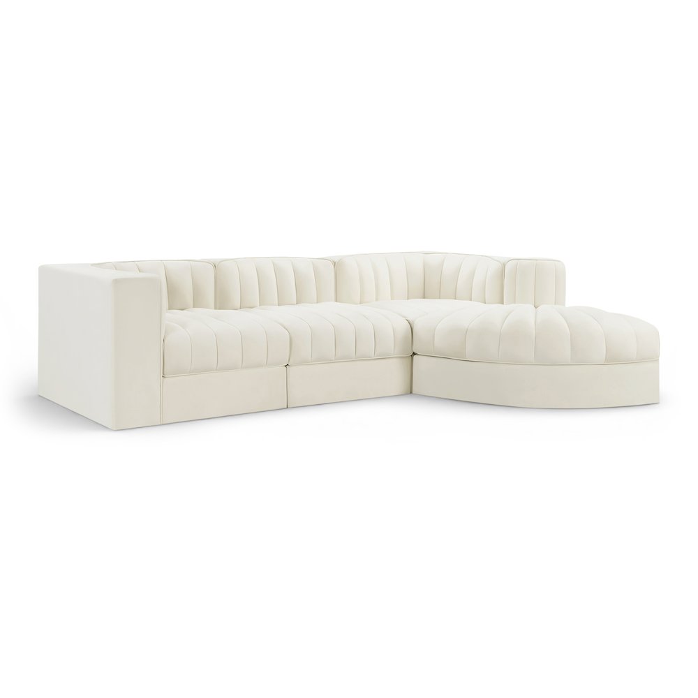 Rummi Cream Velvet Performance Fabric Upholstered 4pc. Modular Sectional