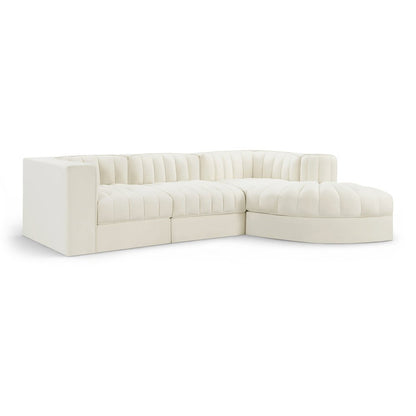 Rummi Cream Velvet Performance Fabric Upholstered 4pc. Modular Sectional
