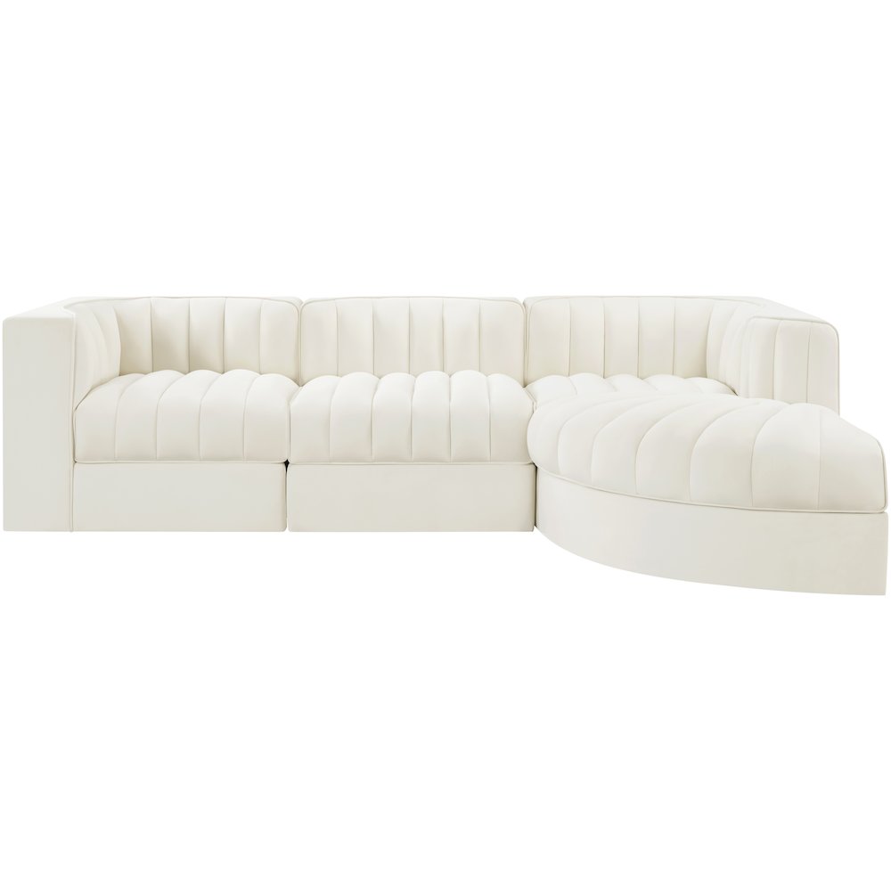 Rummi Cream Velvet Performance Fabric Upholstered 4pc. Modular Sectional