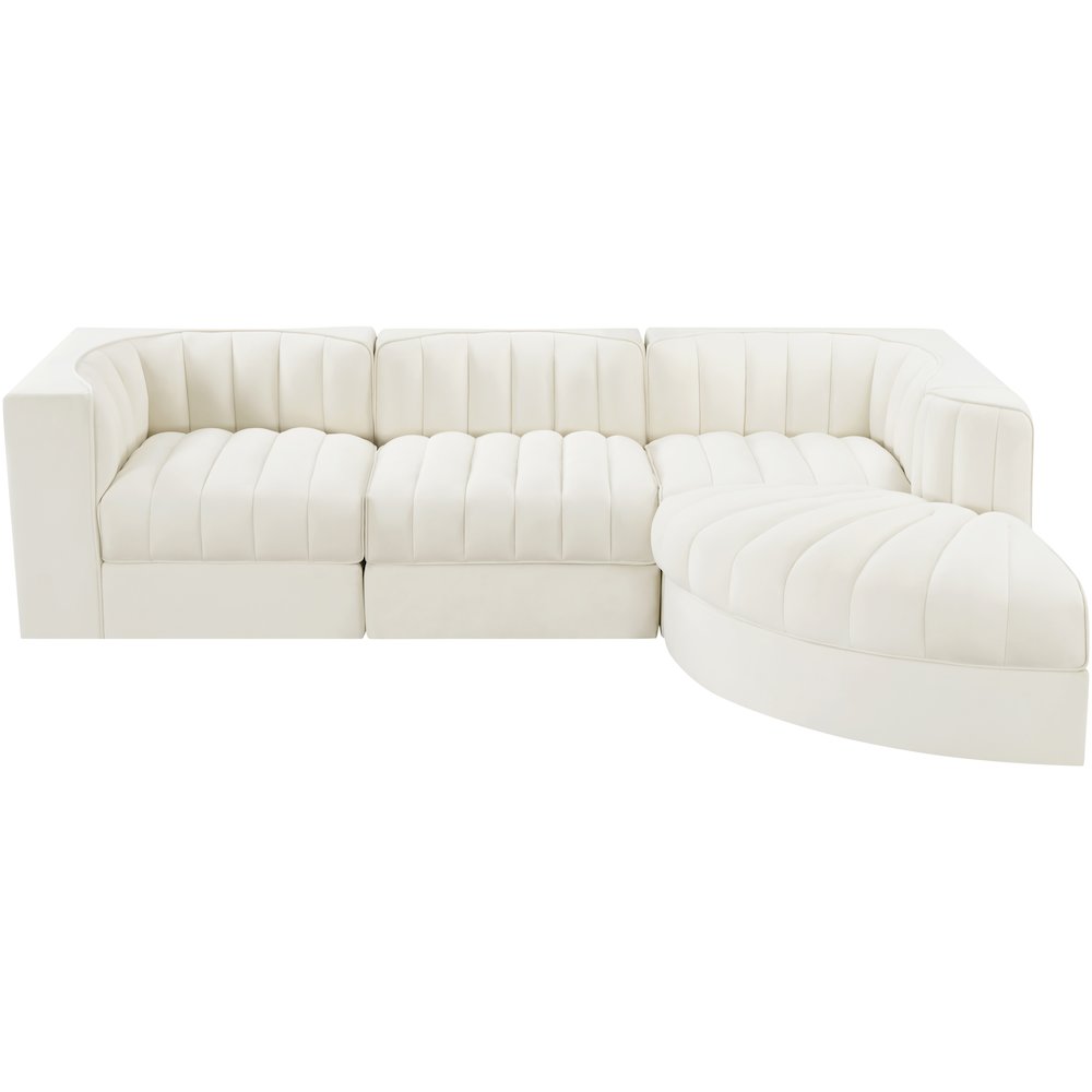 Rummi Cream Velvet Performance Fabric Upholstered 4pc. Modular Sectional