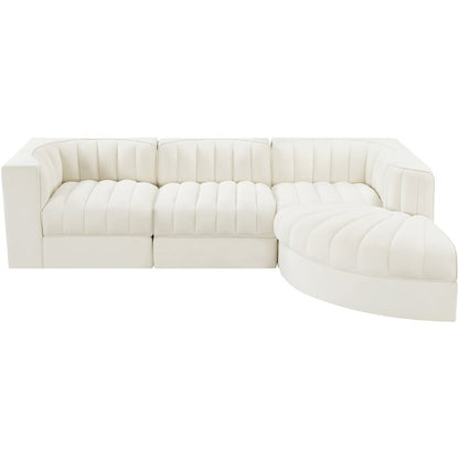 Rummi Cream Velvet Performance Fabric Upholstered 4pc. Modular Sectional