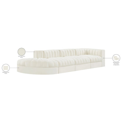 Rummi Cream Velvet Performance Fabric Upholstered 4pc. Modular Sectional