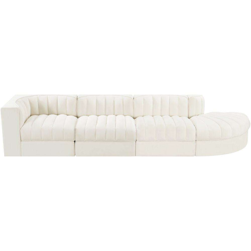 Rummi Cream Velvet Performance Fabric Upholstered 4pc. Modular Sectional