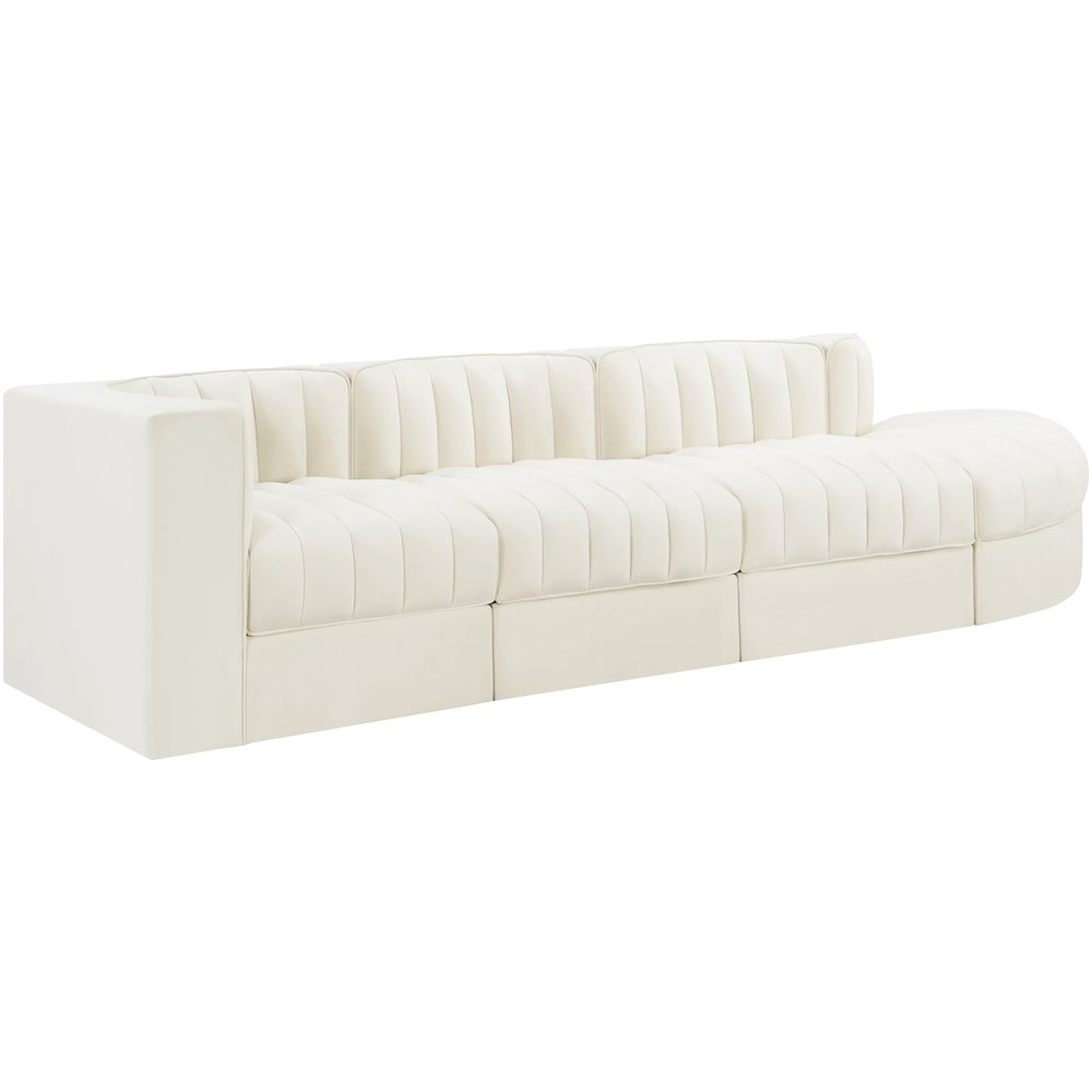 Rummi Cream Velvet Performance Fabric Upholstered 4pc. Modular Sectional