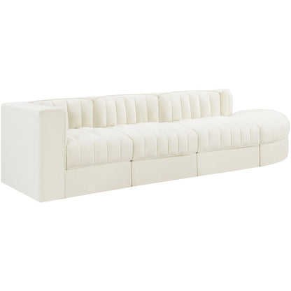 Rummi Cream Velvet Performance Fabric Upholstered 4pc. Modular Sectional