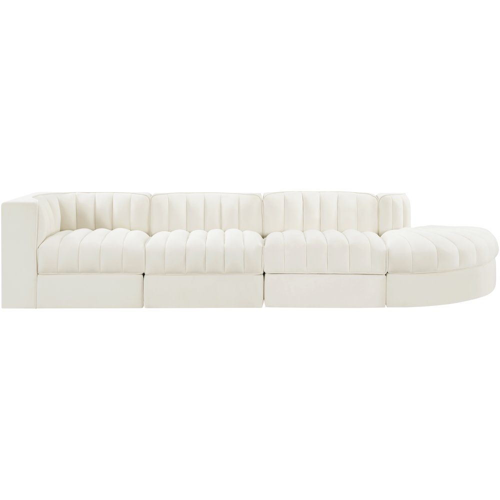 Rummi Cream Velvet Performance Fabric Upholstered 4pc. Modular Sectional