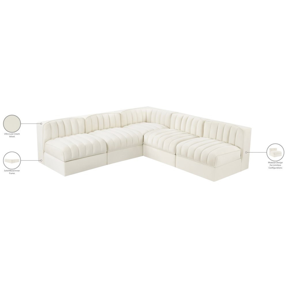 Rummi Cream Velvet Performance Fabric Upholstered 5pc. Modular Sectional
