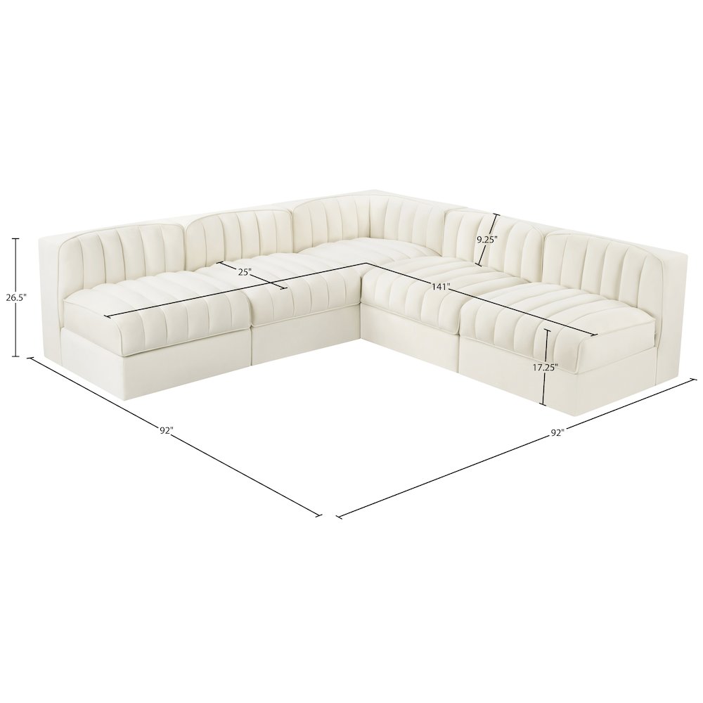 Rummi Cream Velvet Performance Fabric Upholstered 5pc. Modular Sectional