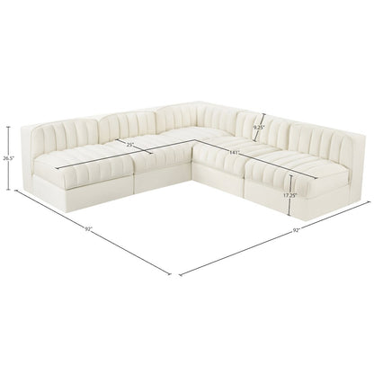 Rummi Cream Velvet Performance Fabric Upholstered 5pc. Modular Sectional