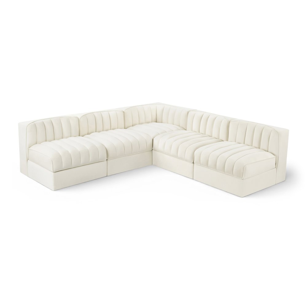 Rummi Cream Velvet Performance Fabric Upholstered 5pc. Modular Sectional