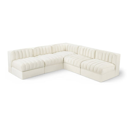 Rummi Cream Velvet Performance Fabric Upholstered 5pc. Modular Sectional