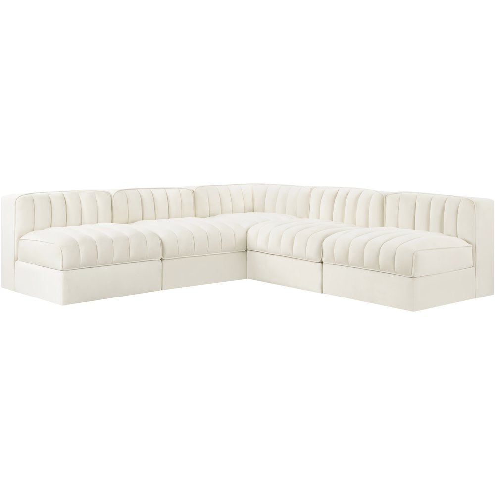 Rummi Cream Velvet Performance Fabric Upholstered 5pc. Modular Sectional