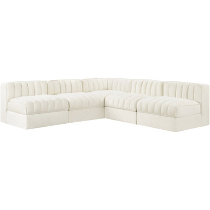 Rummi Cream Velvet Performance Fabric Upholstered 5pc. Modular Sectional