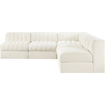 Rummi Cream Velvet Performance Fabric Upholstered 5pc. Modular Sectional