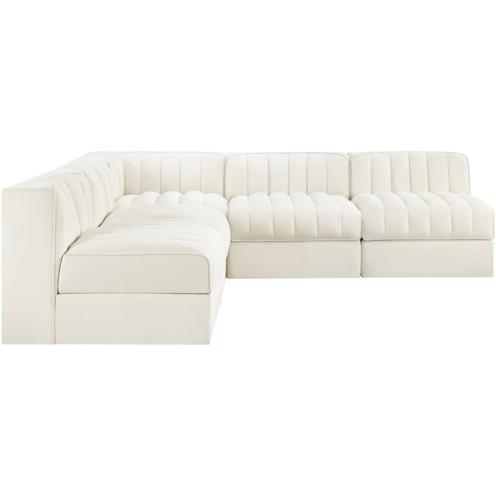 Rummi Cream Velvet Performance Fabric Upholstered 5pc. Modular Sectional