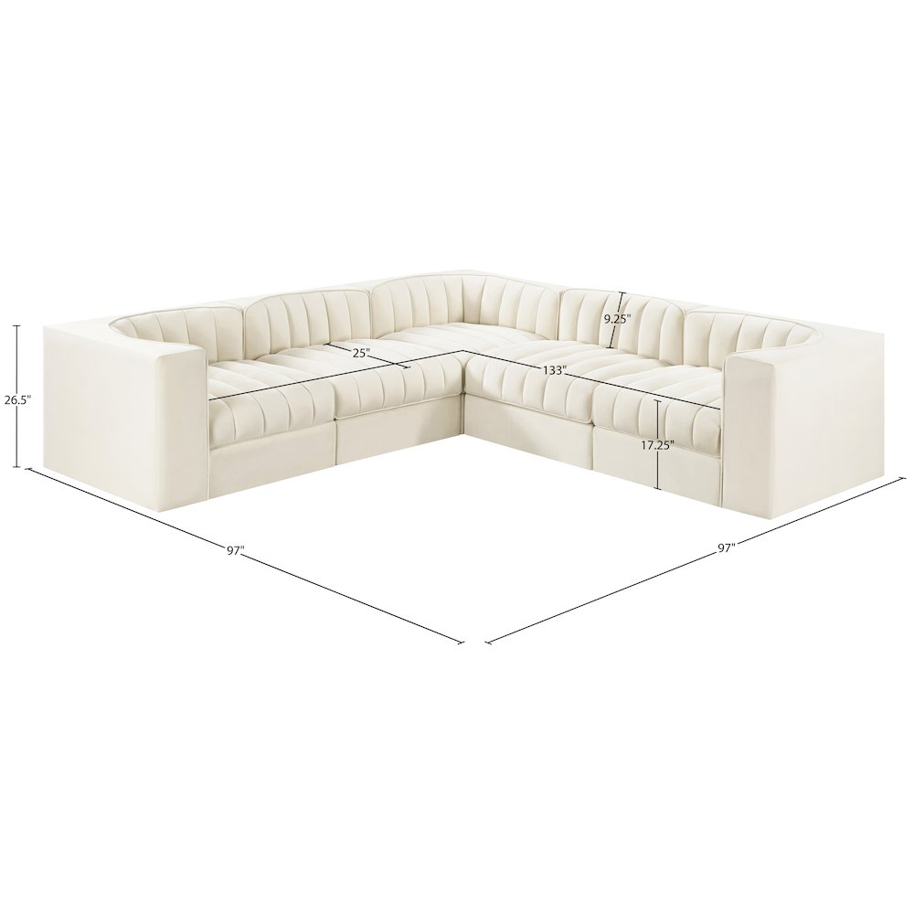 Rummi Cream Velvet Performance Fabric Upholstered 5pc. Modular Sectional