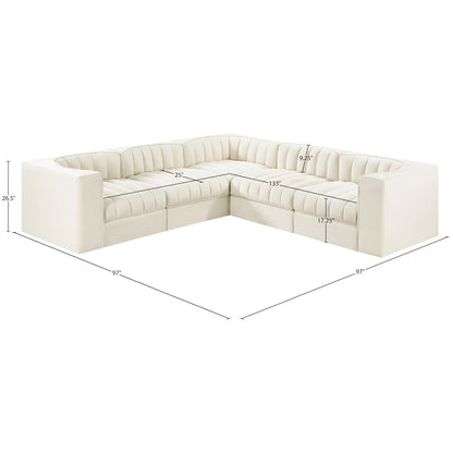 Rummi Cream Velvet Performance Fabric Upholstered 5pc. Modular Sectional