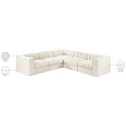 Rummi Cream Velvet Performance Fabric Upholstered 5pc. Modular Sectional