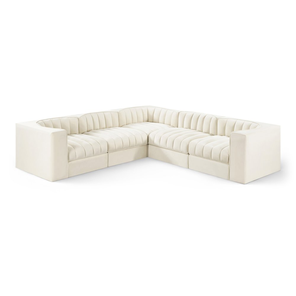 Rummi Cream Velvet Performance Fabric Upholstered 5pc. Modular Sectional