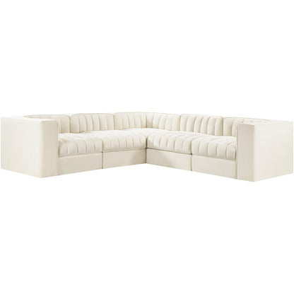 Rummi Cream Velvet Performance Fabric Upholstered 5pc. Modular Sectional