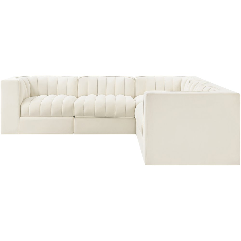 Rummi Cream Velvet Performance Fabric Upholstered 5pc. Modular Sectional