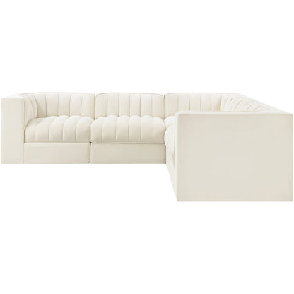 Rummi Cream Velvet Performance Fabric Upholstered 5pc. Modular Sectional