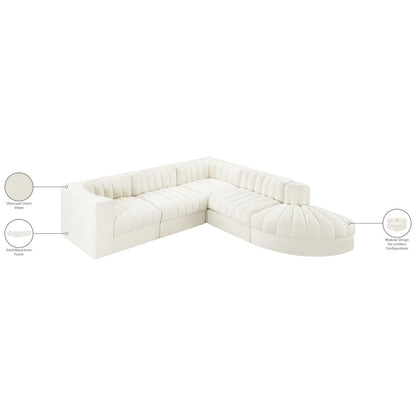 Rummi Cream Velvet Performance Fabric Upholstered 5pc. Modular Sectional