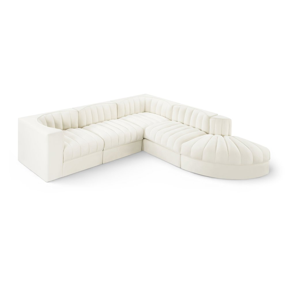 Rummi Cream Velvet Performance Fabric Upholstered 5pc. Modular Sectional