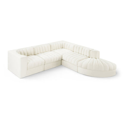 Rummi Cream Velvet Performance Fabric Upholstered 5pc. Modular Sectional