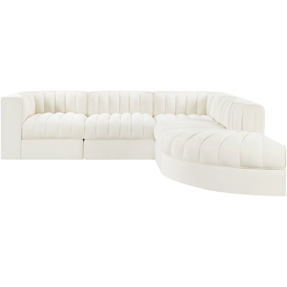 Rummi Cream Velvet Performance Fabric Upholstered 5pc. Modular Sectional